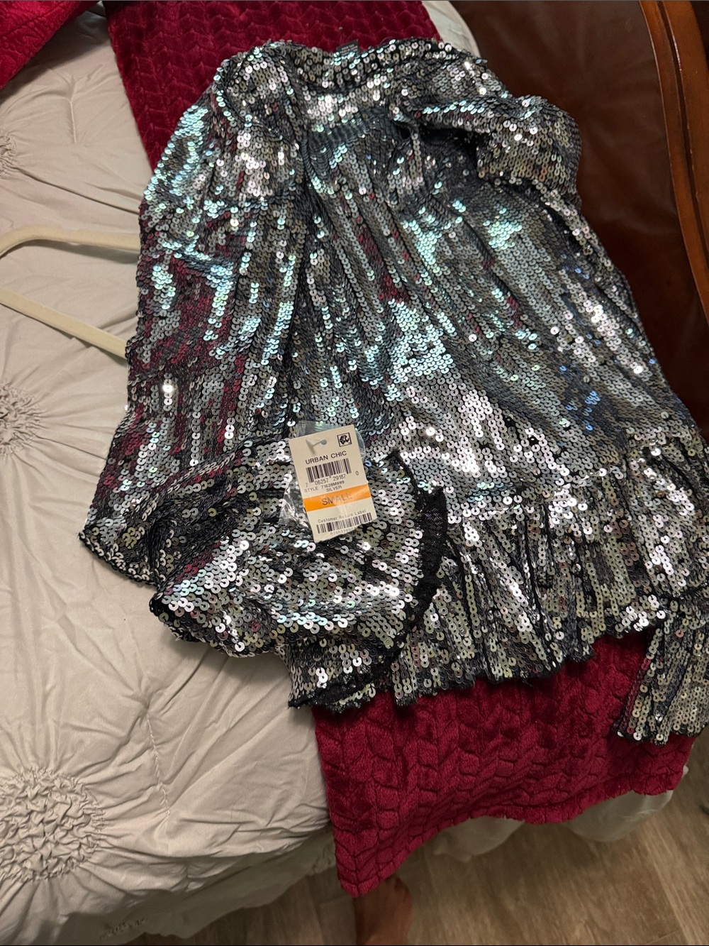INC International Concepts Silver Sequin Ruffle Hem Jacket - Picture 5 of 5